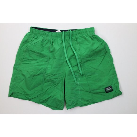 Vintage Speedo Mens Large Distressed Spell Out Box Logo Lined Shorts Swim Trunks - Picture 1 of 12